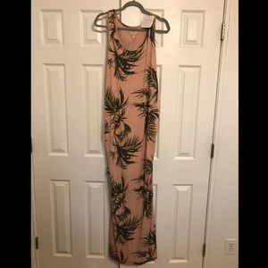 Pink and green palm frond maternity maxi dress